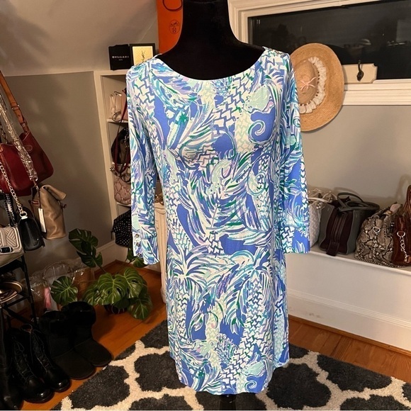Lilly Pulitzer French Terry 3/4 Sleeve Boat Neck Shell Print Dress Size M - Picture 8 of 9